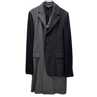 BLACK COMME des GARCONS 21AW グレンチェックドッキングレイヤードアシンメトリーロングテーラードジャケット カットオフ 裁ち切り 切りっぱなし コート アウター ブラック コムデギャルソン メンズ レディース ユニセックス