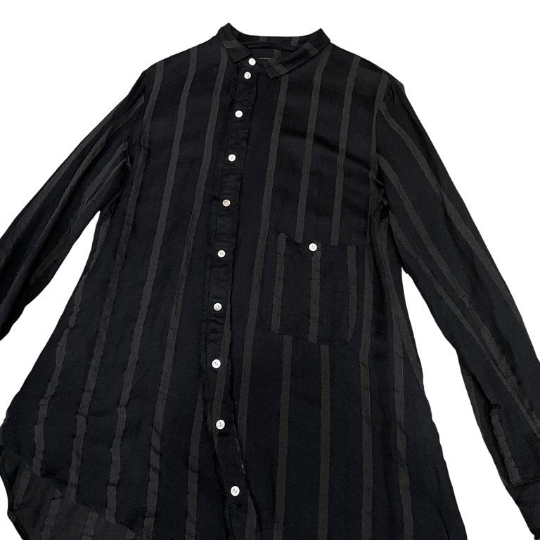 Aleksandr Manamis 24AW BIAS COLLAR STRIPE SHIRT バンブーリネンストライプアシンメトリーロングシャツ トップス タグ保存袋有 メンズ 定価\96,800- アレクサンダーマナミス