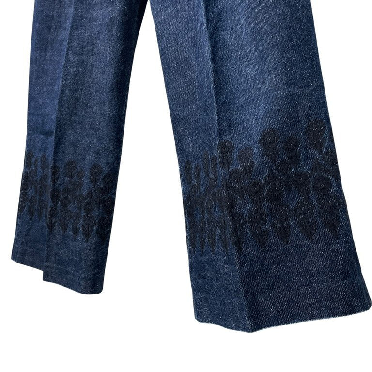 robe de chambre COMME des GARCONS 01SS フラワー刺繍デニムイージーワイドパンツ 花 コムコム ウエストゴム ドローストリング ボトムス レディース