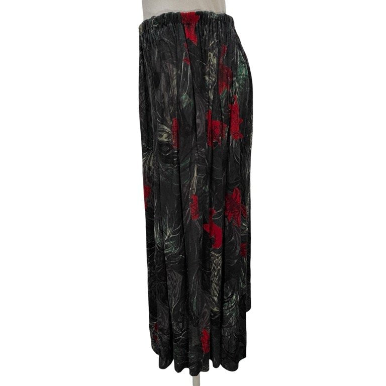 Yohji Yamamoto Femme 21AW フラワースカルパターンニットスカート ウエストゴム ドローストリング イージー ボトムス パンツ 総柄 花 髑髏 ヨウジヤマモトファム レディース