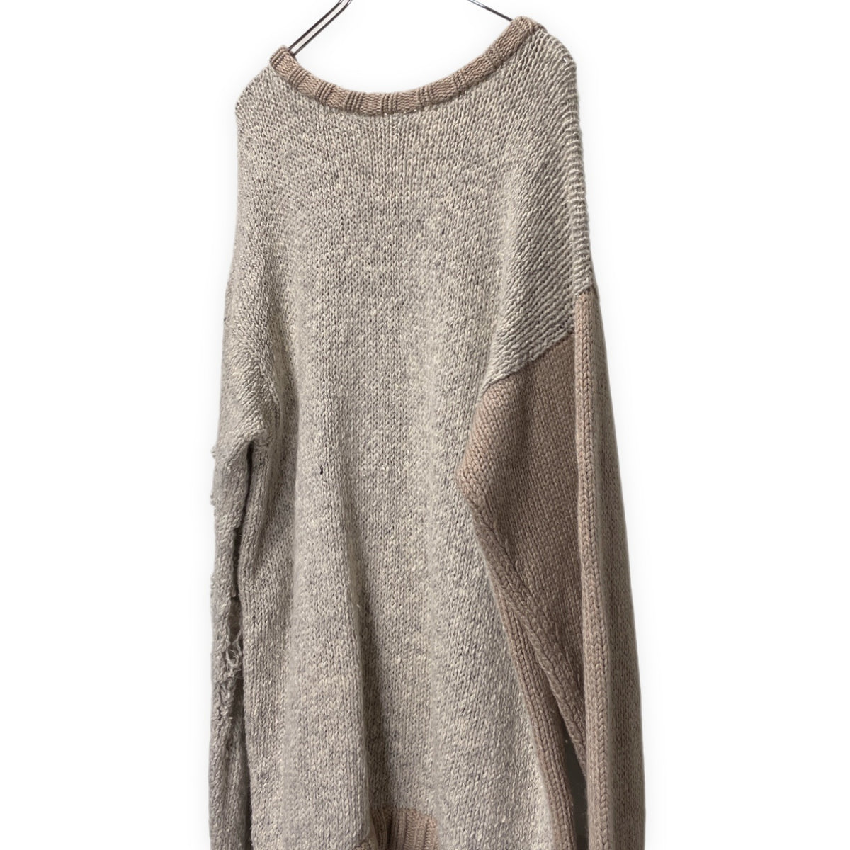BODYSONG 19AW オーバーサイズ袖ダメージ加工アシンメトリーバイカラーニットセーター トップス ボディソング メンズ レディース ユニセックス