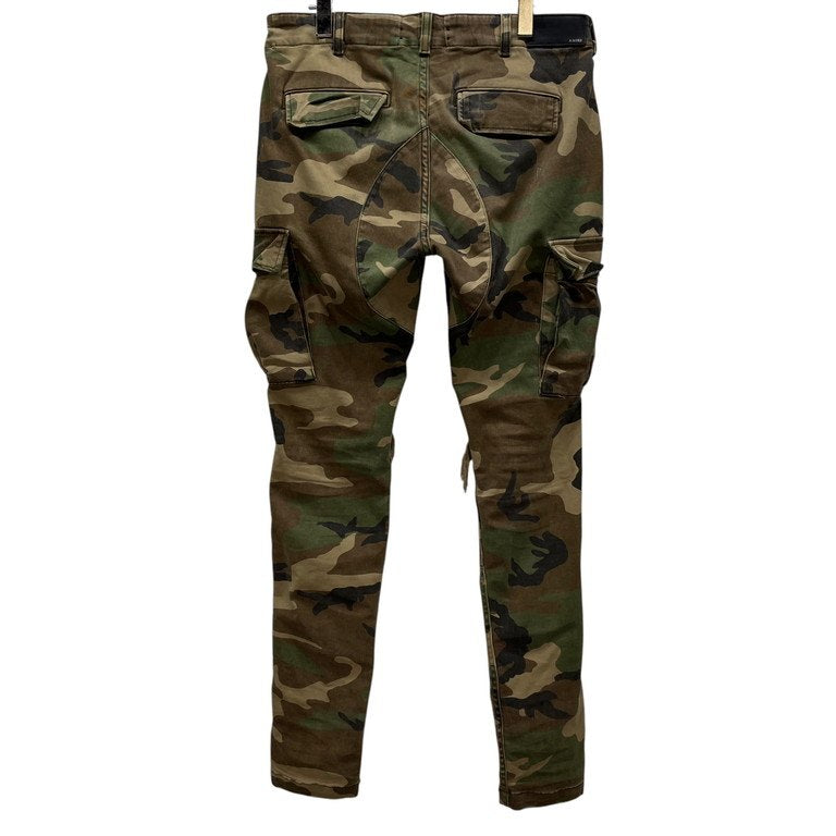 AMIRI ダメージレザーリペアカモフラージュバイカーカーゴパンツ 迷彩 総柄 ボトムス 蛇腹 ミリタリー MBMX1-CAR アミリ メンズ