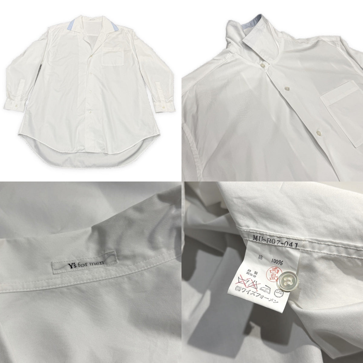 Y's for men コットンブロード襟切り替えオーバーサイズオープンカラーシャツ 開襟 ブラウス トップス Archive 90s Yohji Yamamoto Pour Homme ヨウジヤマモトプールオム ワイズフォーメン メンズ