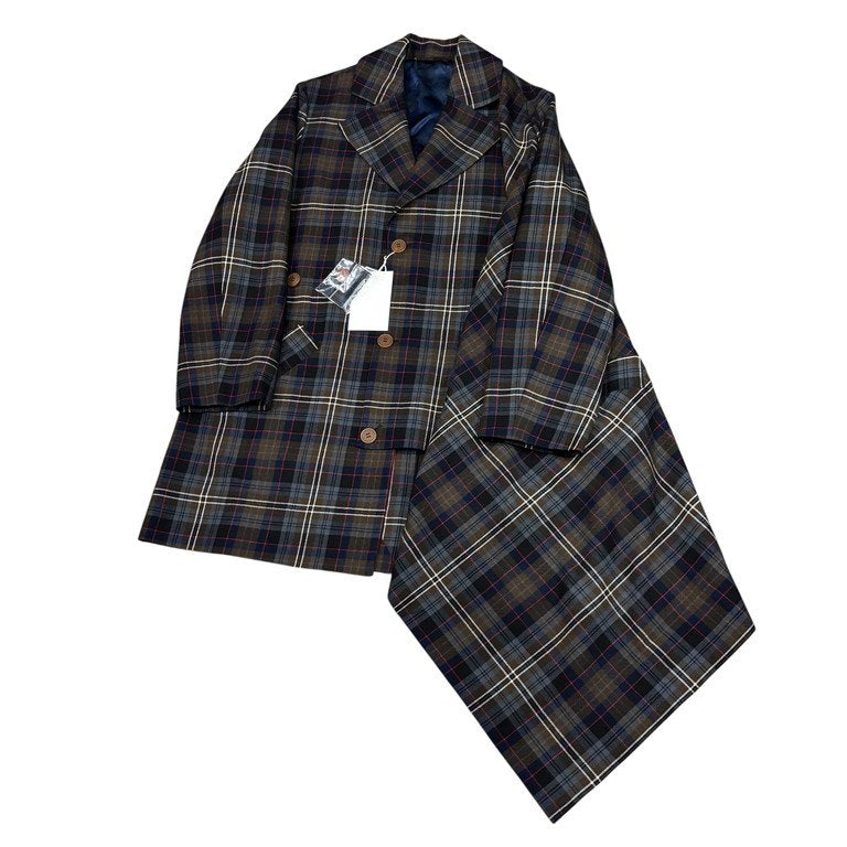 Vivienne Westwood MAN 24AW ウールタータンチェック変形ドレープロングテーラードコート ジャケット ブルゾン アウター 未使用タグ付き ヴィヴィアンウエストウッド マン メンズ