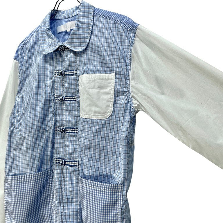 tao COMME des GARCONS 22SS マルチチェック切替丸襟チャイナシャツ ラウンドカラー 釈迦ボタン ブラウス トップス タオ コムデギャルソン レディース