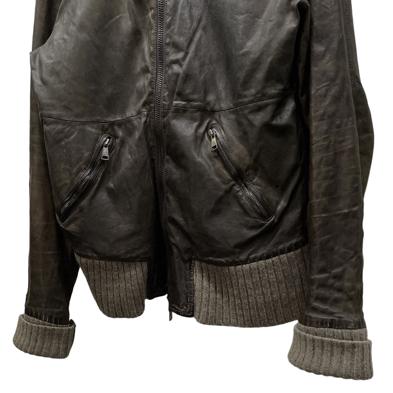 GIORGIO BRATO ラムレザーノーカラージップアップリブブルゾン ライダースジャケット コート アウター ジョルジオブラット メンズ