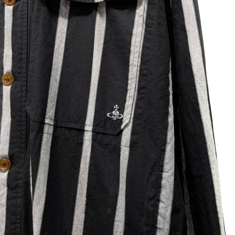 Vivienne Westwood MAN サイドディープスリットベルテッドストライプロングシャツコート オーブ 刺繍 内ベルト トップス アウター ジャケット ヴィヴィアンウエストウッド マン メンズ