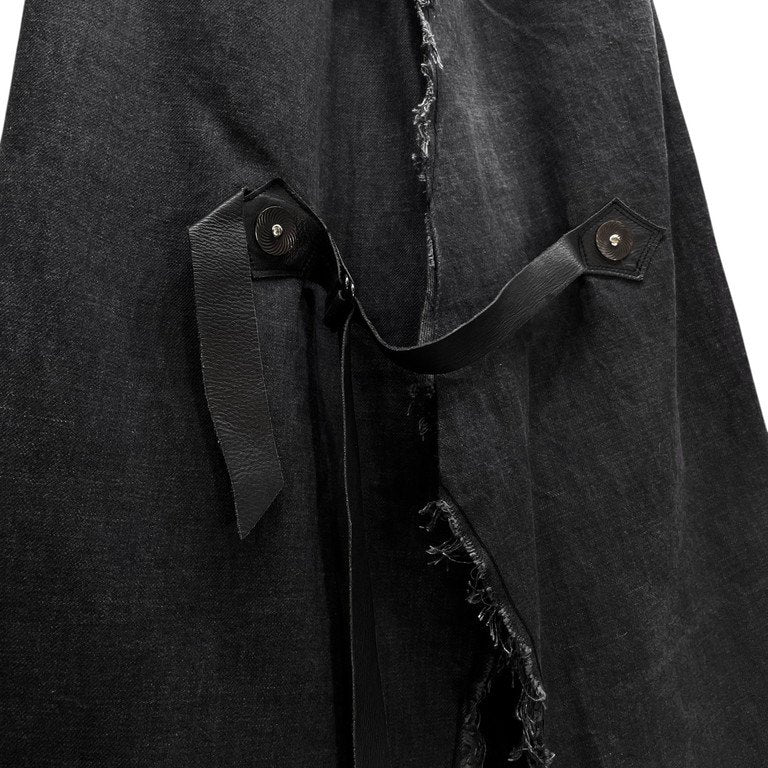 obsess カットオフブラックデニムバックレザーベルトラップワイドパンツ モードの悲劇 ボトムス オブセス メンズ