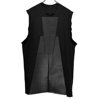 Rick Owens 23AW LUXOR TOP ルクソールトップ コットンレザー切替カットオフノースリーブベスト カットソー Tシャツ トップス シャツ ジャケット コート アウター RR02C7103BGCOL1 定価173,800円