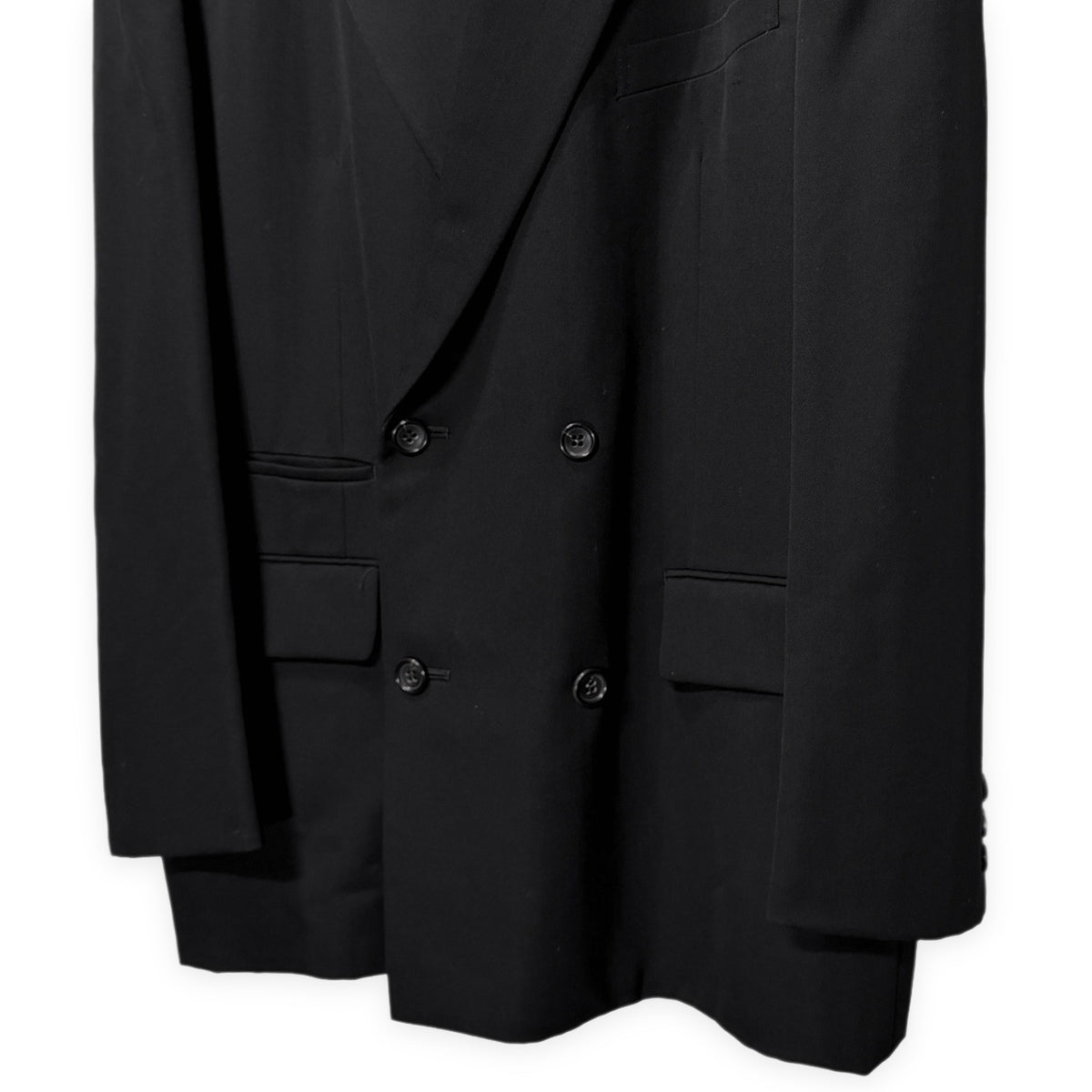 COMME des GARCONS HOMME PLUS 91AW ウールギャバジンピークドラペルダブルブレスト袖裏ストライプテーラードジャケット Archive 6.1 THE MEN ブレザー ブルゾン コート アウター コムデギャルソンオムプリュス メンズ