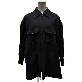 Yohji Yamamoto +NOIR 18AW ウールフラノ袖リブダブルポケットジップアップシャツジャケット ブルゾン コート アウター ヨウジヤマモトプリュスノアール レディース