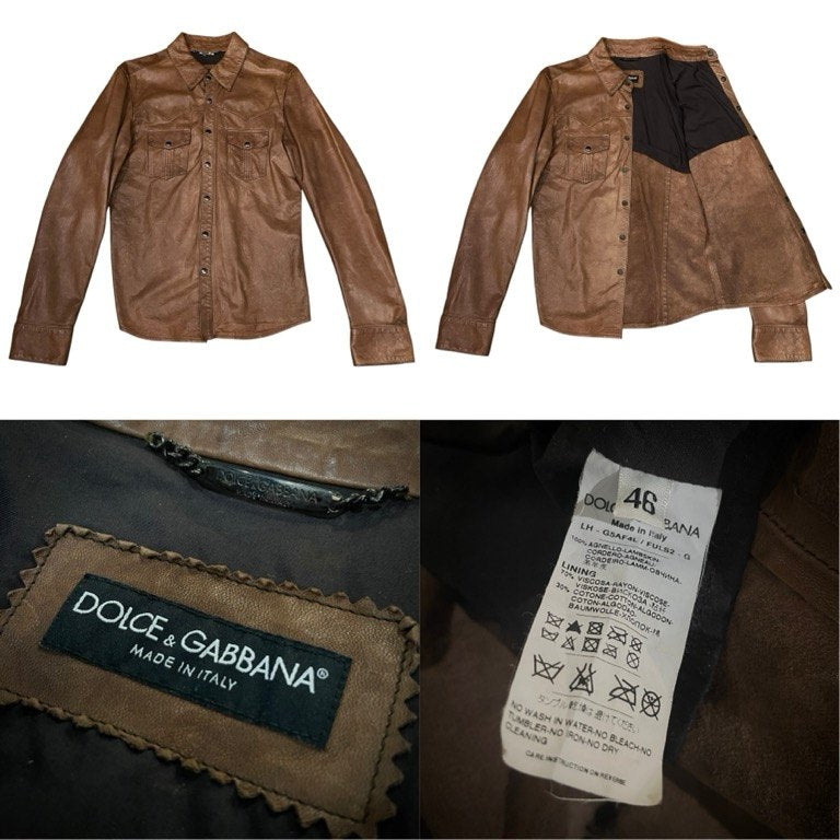 DOLCE&GABBANA ラムレザーウエスタンシャツ ブラウス トップス D&G Archive ラムスキン スナップボタン ドルチェアンドガッバーナ メンズ