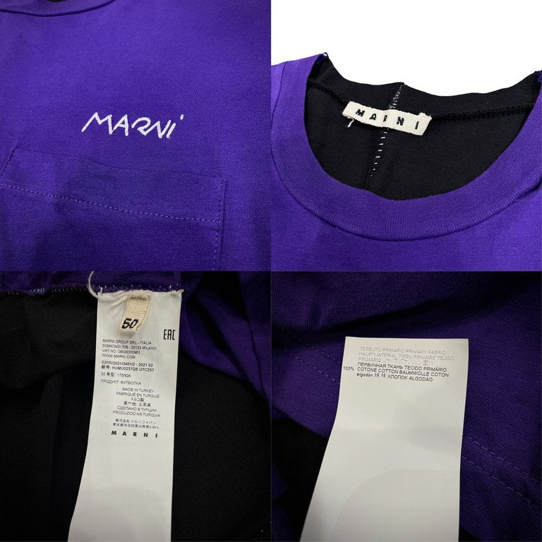 MARNI 21AW ロゴ刺繍ステッチデザイン切替バイカラーポケットTシャツ カットソー 半袖 ドッキング Tee T-shirt