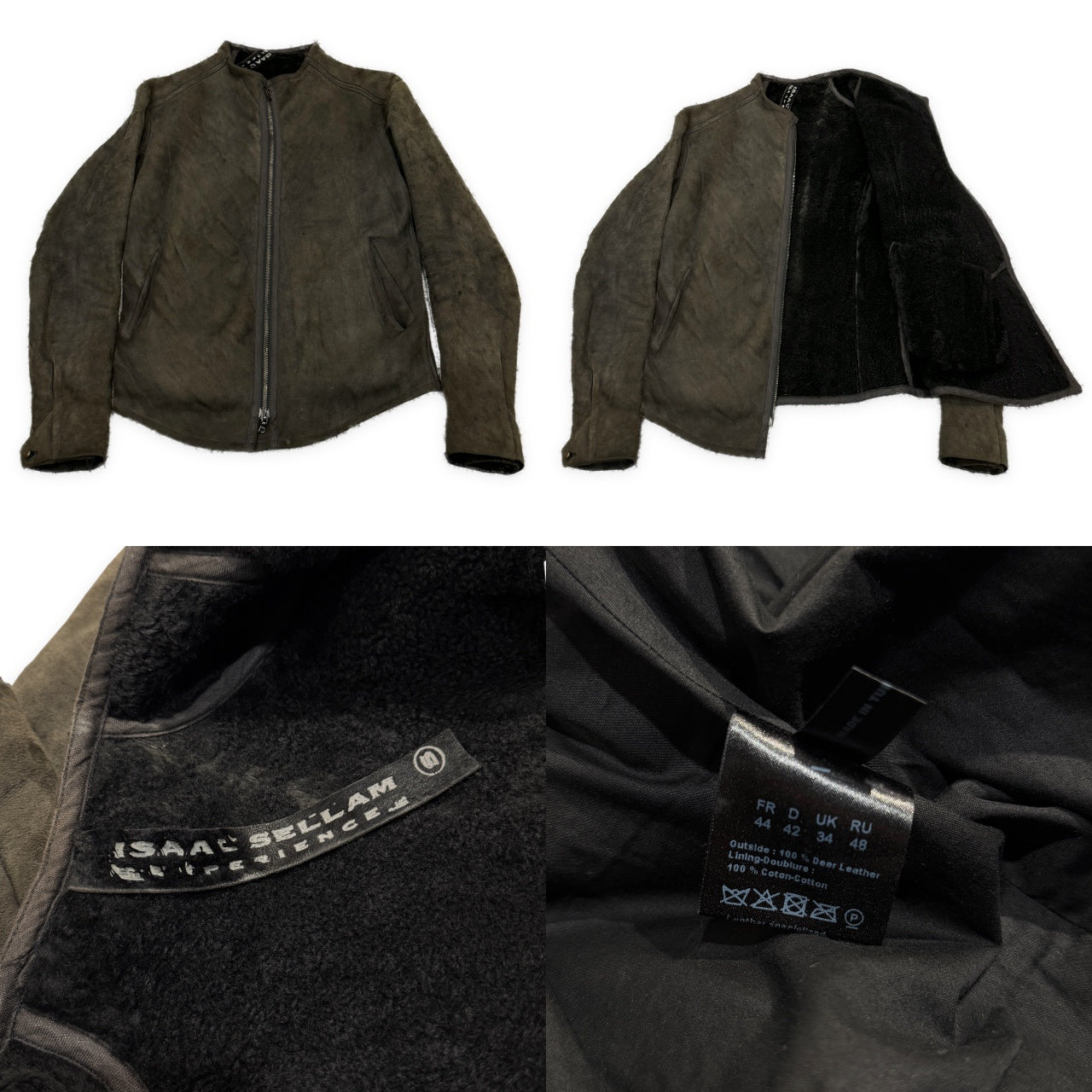ISAAC SELLAM ムートンレザージップアップノーカラージャケット ブルゾン コート アウター ライダース アイザックセラム メンズ