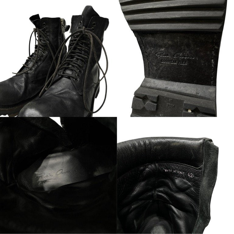 Rick Owens サイドジップレースアップレザーコンバットブーツ シャークソール シューズ 編み上げ 靴 クツ スニーカー 42 リックオウエンス メンズ