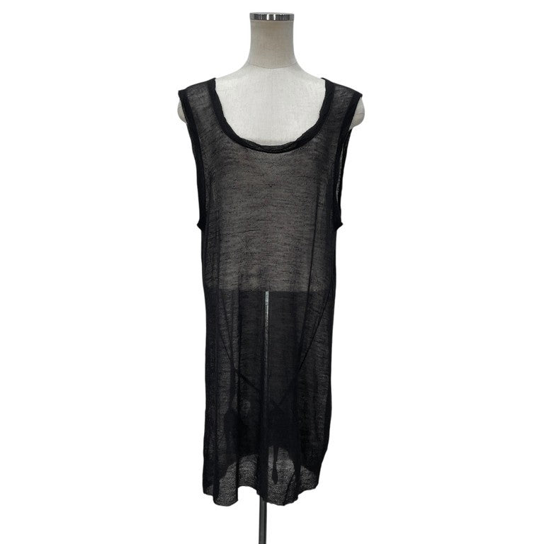 ANN DEMEULEMEESTER 00s ウールシルクシースルーノースリーブロングニット 本人期 Archive トップス カットソー ベスト 紐 ドローストリング アンドゥムルメステール
