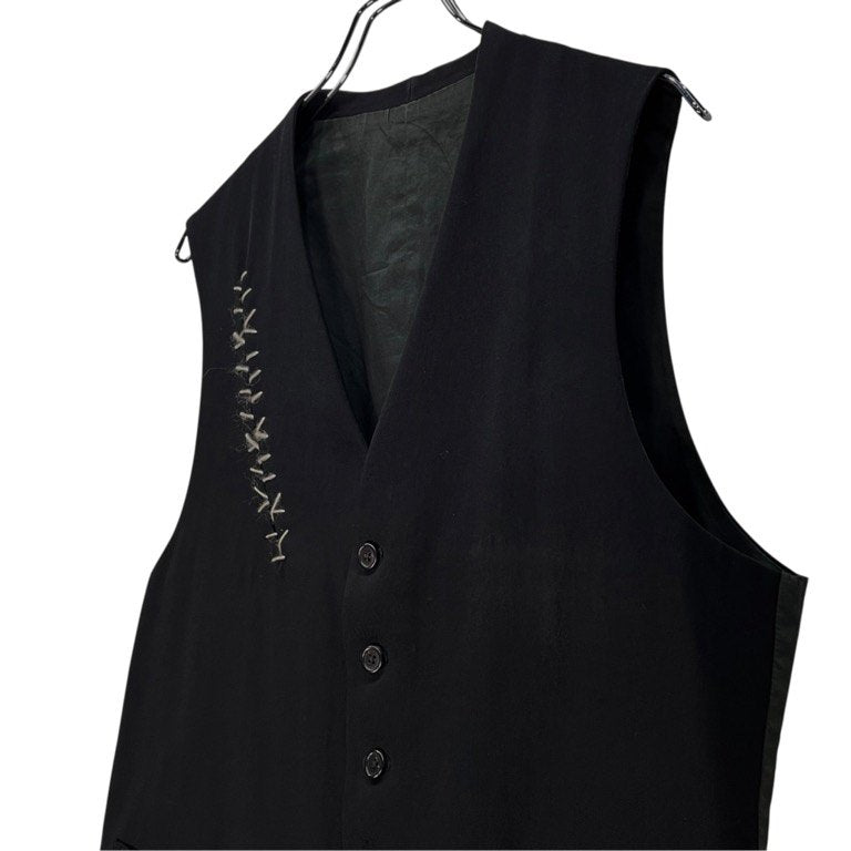 Y's for men ウールギャバジン針刺しシンチバック傷刺繍ベスト Archive 90s 名作 キズ ノースリーブ ジャケット トップス アウター Yohji Yamamoto Pour Homme ヨウジヤマモトプールオム ワイズフォーメン メンズ