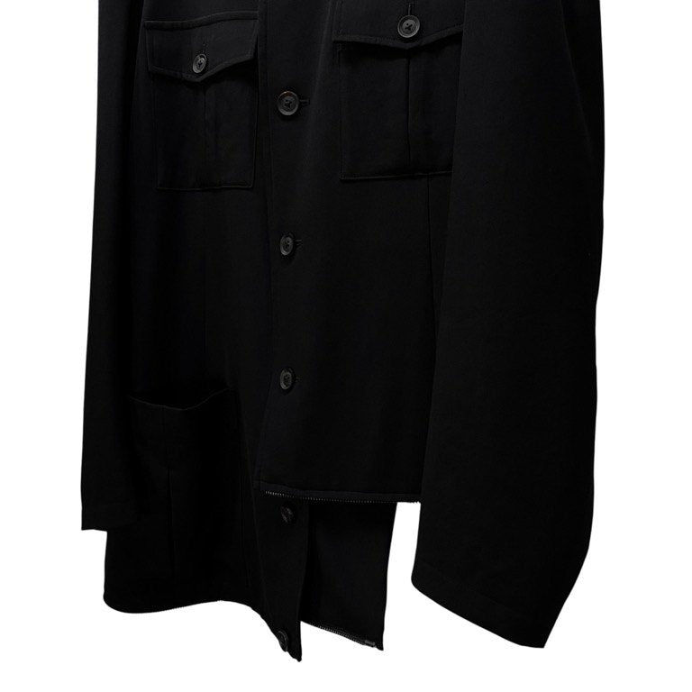 Yohji Yamamoto Pour Homme 19AW WRINKLED GABARDINE STAND FASTENER JACKET ウールギャバジンスタンドファスナーアシンメトリーロングジャケット コート ジップ ブルゾン アウター 定価151,800円 ヨウジヤマモトプールオム メンズ