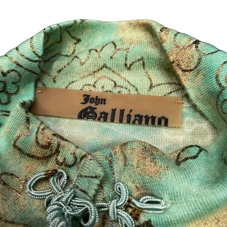 John Galliano チャイナボタン総柄プリントハイネックカシミヤニットカーディガン カシミア トップス 釈迦結び Archive ジョンガリアーノ レディース