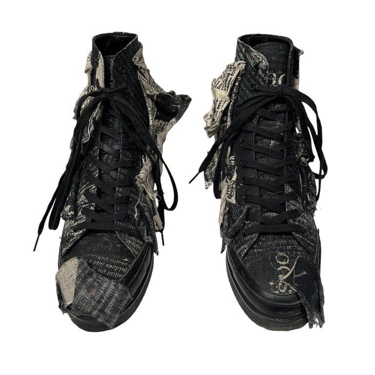 Yohji Yamamoto Pour Homme 22SS LINEN NEWSPAPER PRINT HIGH CUT SNEAKER リネンニュースペーパーパッチワークハイカットスニーカー シューズ 靴 クツ 新聞紙 LOOK9  ヨウジヤマモトプールオム メンズ