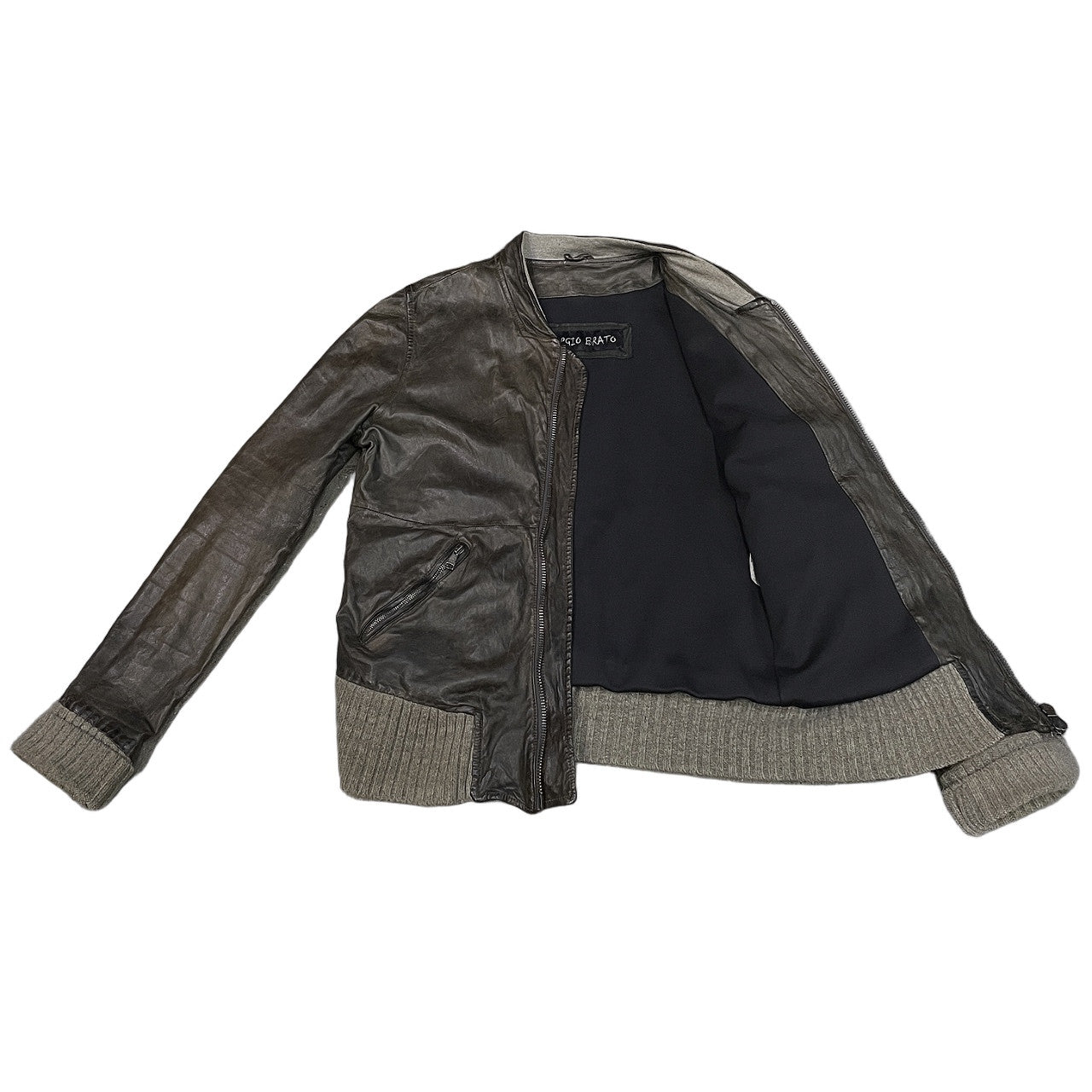 GIORGIO BRATO ラムレザーノーカラージップアップリブブルゾン ライダースジャケット コート アウター ジョルジオブラット メンズ