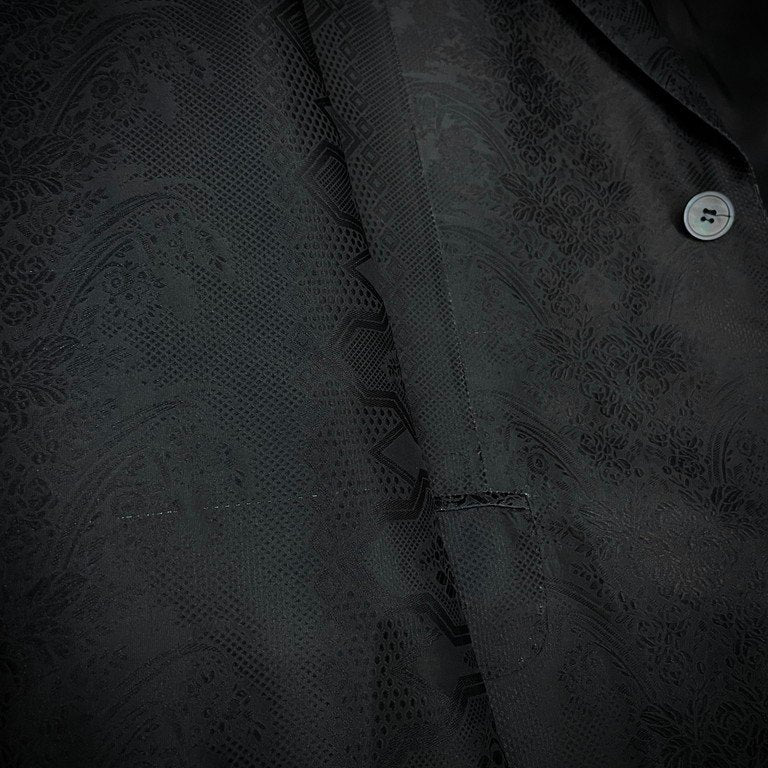 ALEXANDER McQUEEN 05AW 総シルクジャカードアシンメトリーノースリーブチェスターコート Archive 00s 総柄 花 テーラード ジャケット ブルゾン アウター アレキサンダーマックイーン メンズ