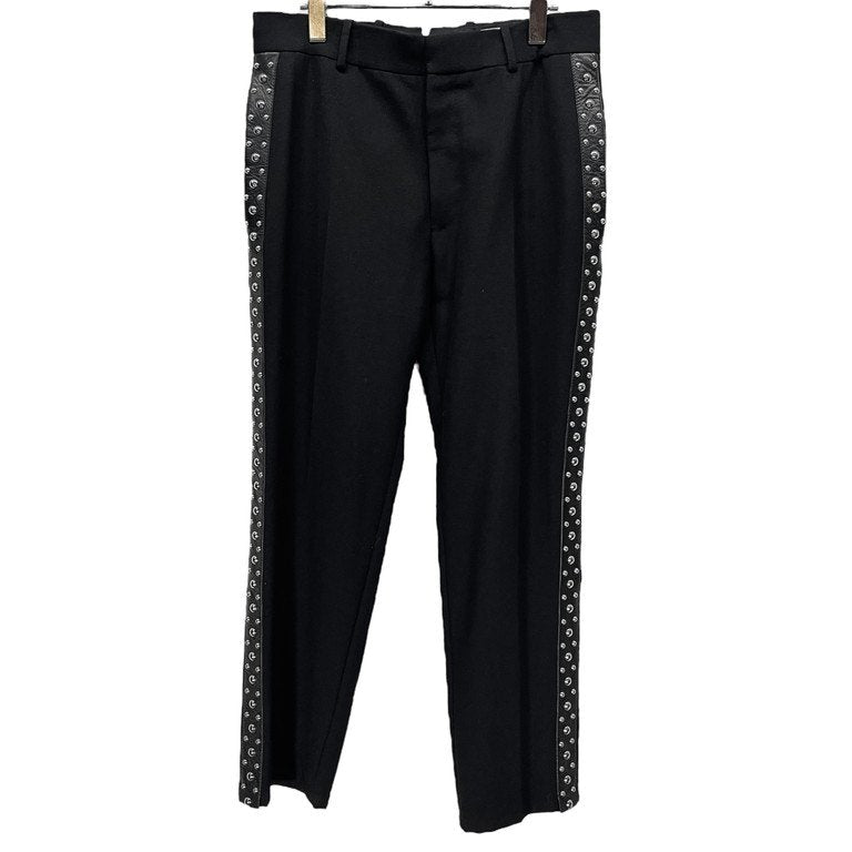 Alexander McQueen 19AW ラムレザーサイドテープスタッズウールスラックス トラウザーズ パンツ 側章 ライン ストライプ ボトムス アレキサンダーマックイーン メンズ