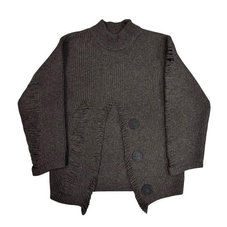 ISSEY MIYAKE 81AW ボタンアップフリンジデザインモックネックプルオーバーニットセーター トップス Archive 80s イッセイミヤケ レディース