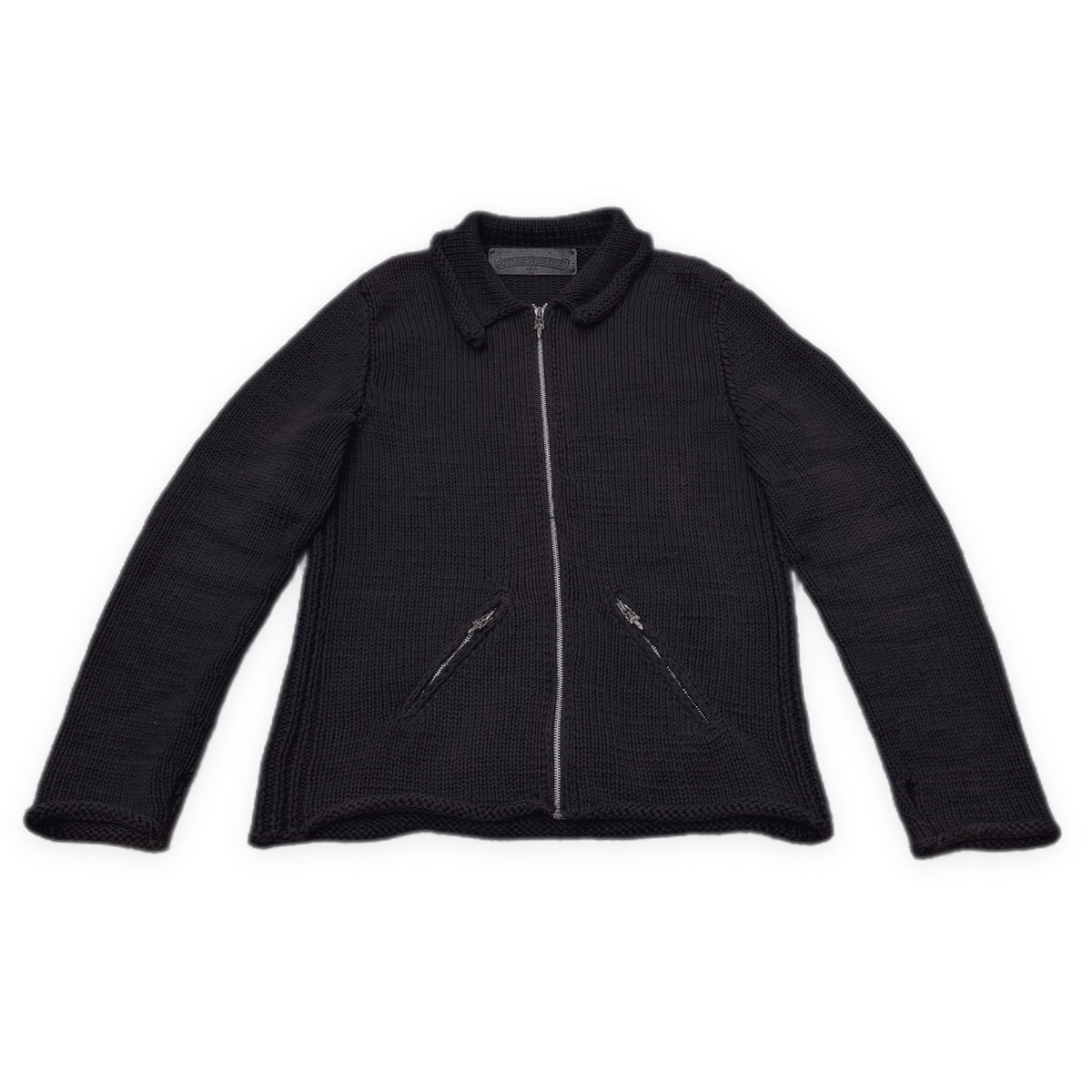CHROME HEARTS SWEATER LOW RIDER ZIP ダガートップレザークロスパッチ襟付きジップアップニットジャケット セーター カーディガン カウチン ブルゾン アウター サムホール 指貫 クロムハーツ メンズ
