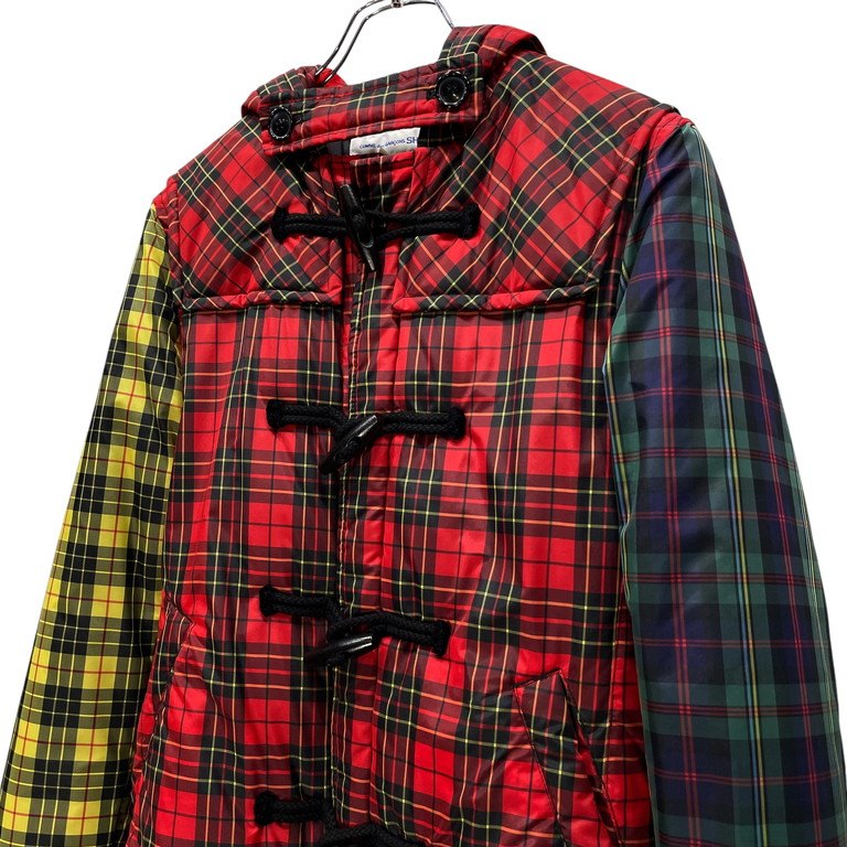 COMME des GARCONS SHIRT ナイロンタフタマルチカラータータンチェック切替トグル中綿ジャケット ブルゾン ダッフル コート アウター Archive コムデギャルソン シャツ メンズ