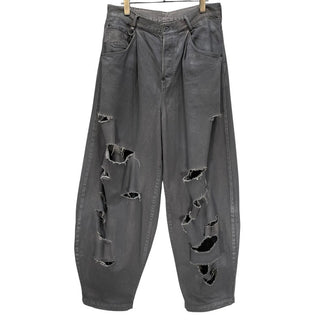 SOSHIOTSUKI 23AW ダメージ加工コーティングワイドデニムバギーパンツ ボトム 樹脂加工 革パッチ メンズ ソウシオオツキ S23AW24DNM-CRASH Knicker Bockers Denim 定価￥63,800-