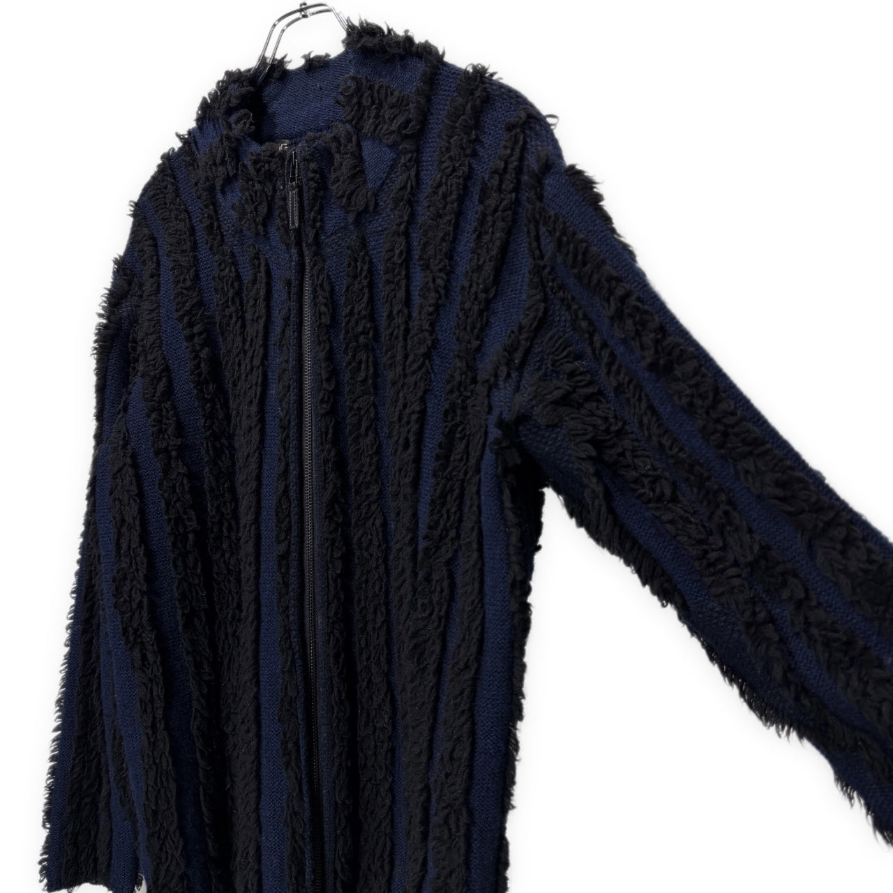 ISSEY MIYAKE MEN 02AW ボアストライプジップアップニットジャケット カーディガン ノーカラー トップス アウター Archive 00s イッセイミヤケメン メンズ