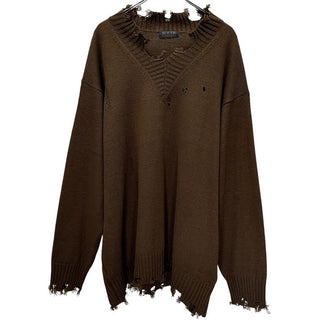 S'YTE Yohji Yamamoto 7G BULKY WOOL DAMAGE V NECK PULLOVER ミドルゲージVネックダメージニットセーター カットオフ トップス UM-K48-613 サイト ヨウジヤマモト メンズ レディース ユニセックス