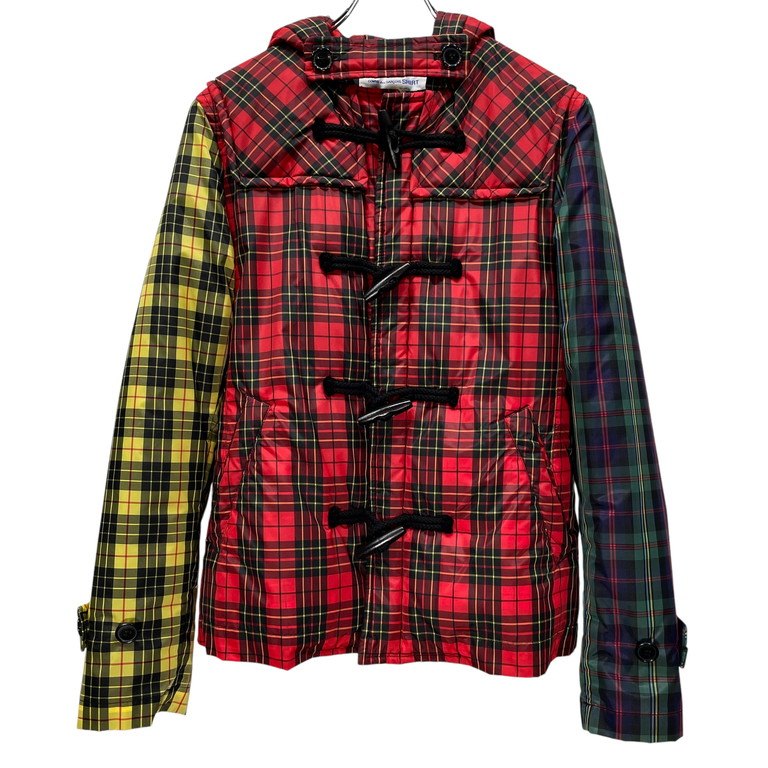 COMME des GARCONS SHIRT ナイロンタフタマルチカラータータンチェック切替トグル中綿ジャケット ブルゾン ダッフル コート アウター Archive コムデギャルソン シャツ メンズ