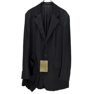 Yohji Yamamoto Pour Homme 23AW ウールギャバジンドレープパッチテーラードジャケット WOOL GABARDINE LEFT SIDE DRAPED JACKET 黒当て布付きJKT LOOK32 定価180,400円