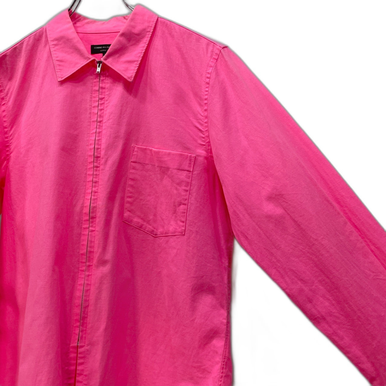 COMME des GARCONS HOMME PLUS 02SS 蛍光ピンクレギュラーカラージップアップコットンシャツ Archive トラッドの破壊 Destruction of the trad 蛍光期 ブラウス トップス コムデギャルソンオムプリュス メンズ