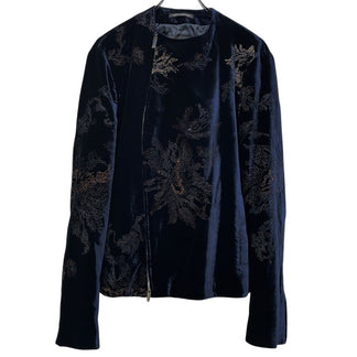 EMPORIO ARMANI 18AW ベルベット総柄刺繍ジップアップノーカラージャケット ブルゾン アウター Archive エンポリオアルマーニ メンズ