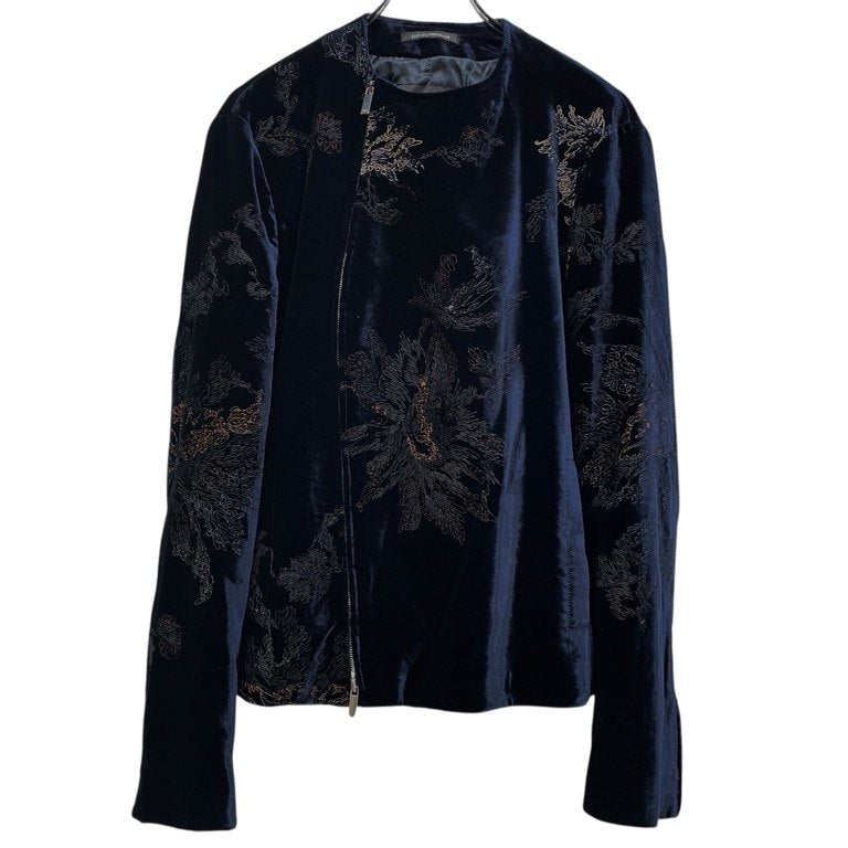 EMPORIO ARMANI 18AW ベルベット総柄刺繍ジップアップノーカラージャケット ブルゾン アウター Archive エンポリオアルマーニ メンズ