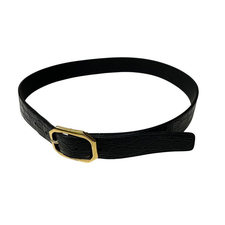 SAINT LAURENT PARIS 21AW 22SS ゴールドオーバルバックルクロコエンボスレザーベルト 75 型押し 革 服飾小物 GRZ669889 サンローランパリ メンズ レディース ユニセックス