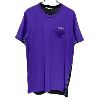 MARNI 21AW ロゴ刺繍ステッチデザイン切替バイカラーポケットTシャツ カットソー 半袖 ドッキング Tee T-shirt