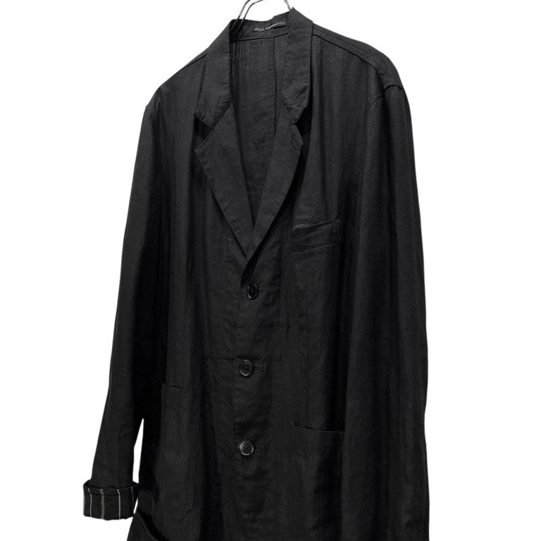 Y's for men 袖ポケット裏地ストライプリネン3ボタンテーラードジャケット ブレザー ブルゾン コート アウター Archive Yohji Yamamoto Pour Homme ヨウジヤマモトプールオム ワイズフォーメン メンズ