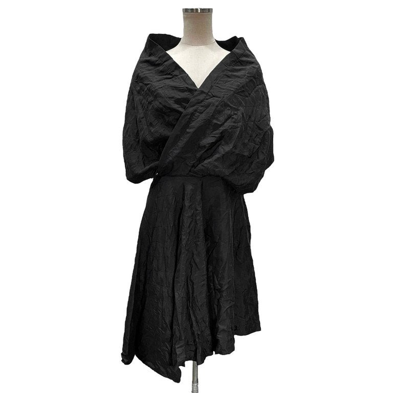 COMME des GARCONS NOIR 総シルクキルティングステッチケープカシュクールワンピース Archive 80s 90s 刺繍 ドレス スカート コムデギャルソン ノワール ノアール レディース