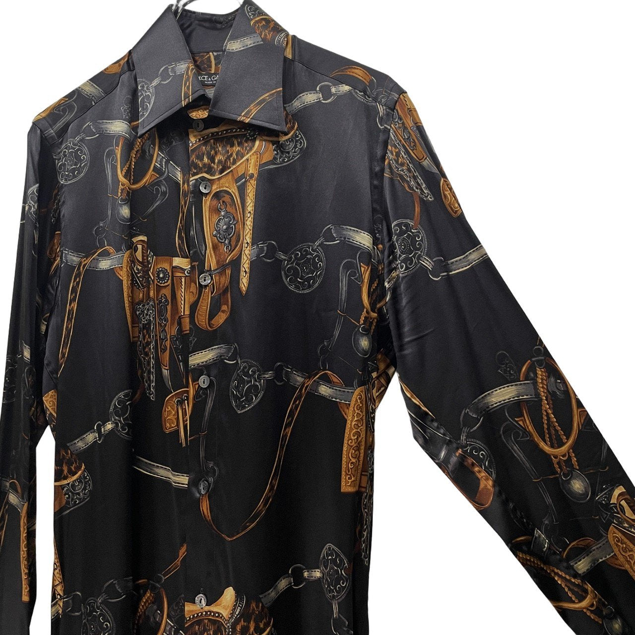 DOLCE&GABBANA シルク総柄プリントカフリンクスドレスシャツ ブラウス トップス カフスボタン付 アクセサリー D&G ドルチェアンドガッバーナ メンズ