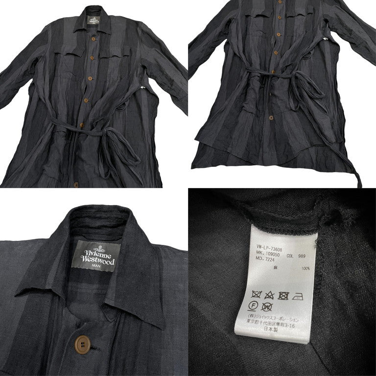 Vivivenne Westwood MAN 20SS リネンストライプベルテッドロングコート