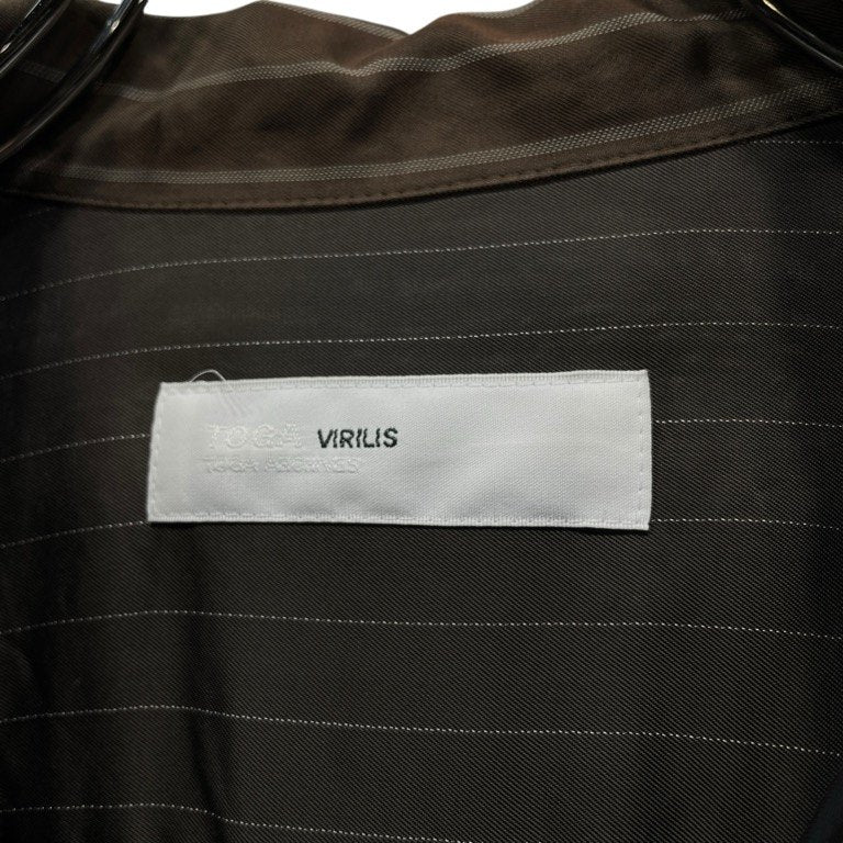 TOGA VIRILIS 21AW オープンカラーストライプフリルキュプラシャツ ブラウス 開襟 トップス トーガ ビリリース メンズ
