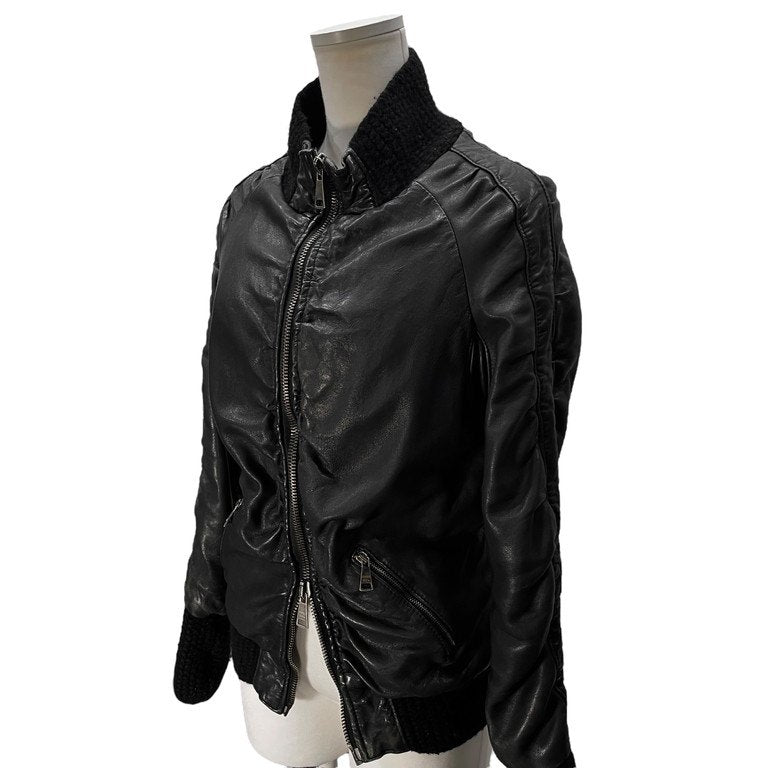 GIORGIO BRATO ラムレザーアームシャーリングニットリブブルゾン ジャケット ライダース コート アウター ジョルジオブラット レディース