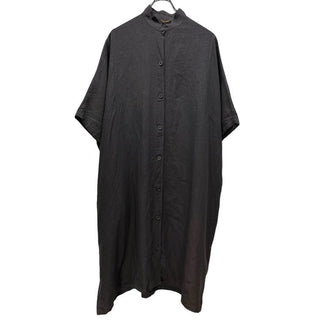 Y's ジュート平面パターンバンドカラーロングシャツワンピース Archive 70s 80s 初期 スタンドカラー チュニック Yohji Yamamoto Femme ヨウジヤマモトファム ワイズ レディース