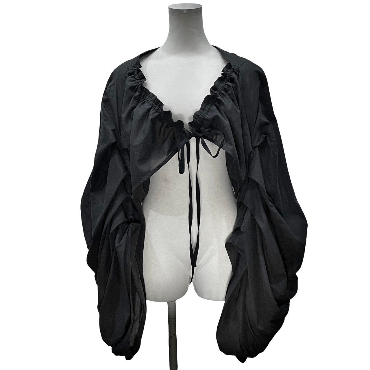 whowhat 25SS 4 TRANSFORM WIDE SLEEVE -BLACK- 変型シャーリングワイドタックスリーブジャケット ブラウス シャツ ブルゾン コート アウター WH-2501-T9 定価35,200円 未使用タグ付き フーワット メンズ レディース ユニセックス