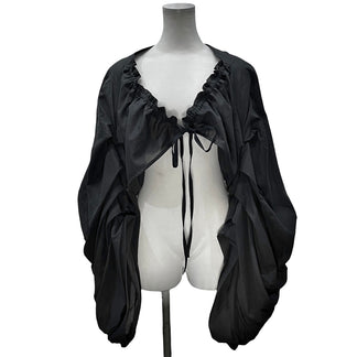 whowhat 25SS 4 TRANSFORM WIDE SLEEVE -BLACK- 変型シャーリングワイドタックスリーブジャケット ブラウス シャツ ブルゾン コート アウター WH-2501-T9 定価35,200円 未使用タグ付き フーワット メンズ レディース ユニセックス