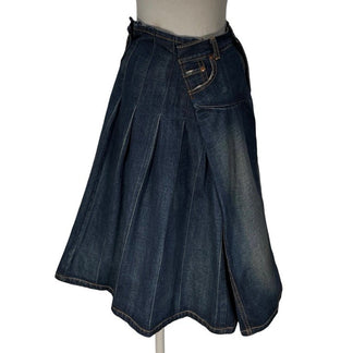 JUNYA WATANABE COMME des GARCONS denim インディゴデニム再構築アシンメトリープリーツスカート ボトムス パンツ AD2008 リメイク ジュンヤワタナベ コムデギャルソン レディース